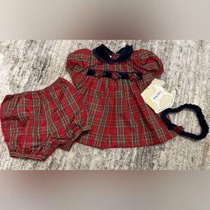 Red Plaid Baby Dress 3pc.Set with Headband (6-9 mos.)